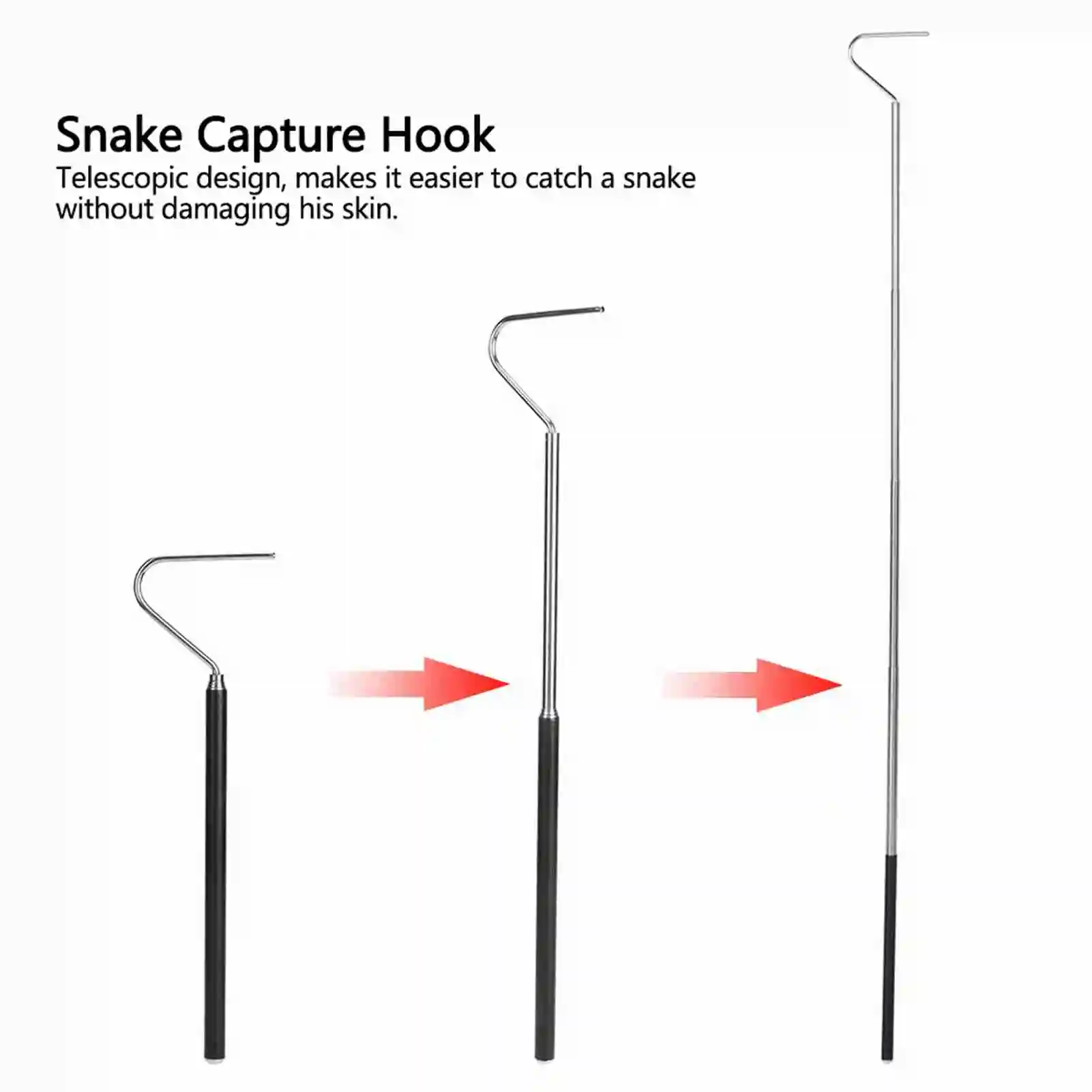 Stainless Steel Extensible Telescopic Snake Reptile Catcher Capture Hook Tool(100cm)