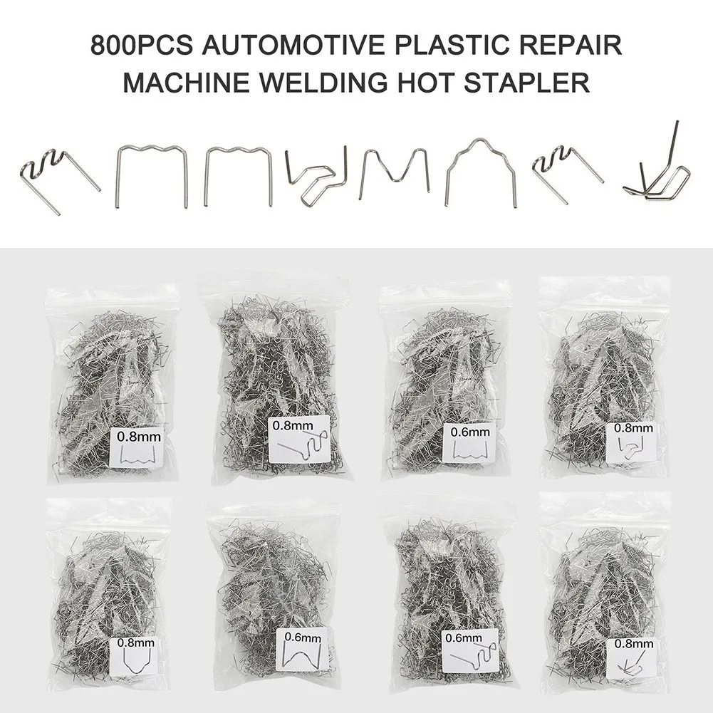 0.8mm 0.6mm Welder Stapler Hot Staples Plastic Repair Kit Plastic Welding Repair Kit Pre-cut Silver High Quality