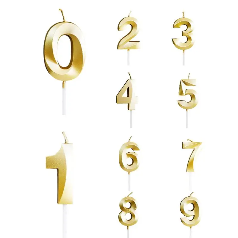 Gold Happy Birthday Number Cake Candles 0 1 2 3 4 5 6 7 8 9 Cake Topper Kids Girls Boys Bar Baby Party Supplies Decoration