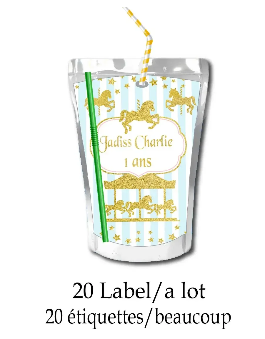 Carousel Horses Juice Pouch Labels Favor Tag Chip Bag Candy Treat Box Water Bottle Stickers Birthday Party Christmas Decoration