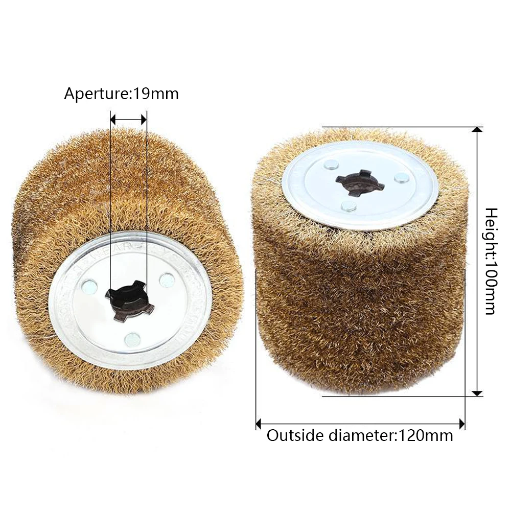 Rueda de pulido de alambre de acero inoxidable para eliminación de óxido, rodillo de alambre de acero, máquina eléctrica de rayas, 120x100x19mm, 1