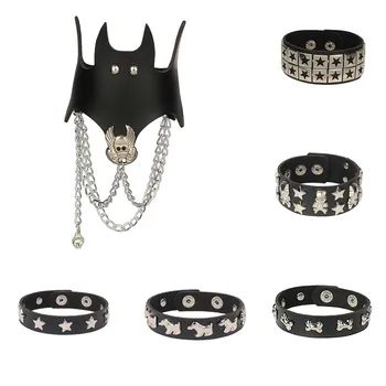 Neue Skelett Hund Stern Schädel Nieten Spike Punk Gothic Rock Leder Schnalle Nieten Armband für Frauen Männer Armbänder Armreifen