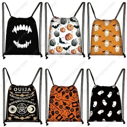 Happy Halloween Print Backpack Pumpkin Drawstring Bags Bat Spider Day Bag Ouija Shoes Holder Witch School Bags Ghost Book Bag