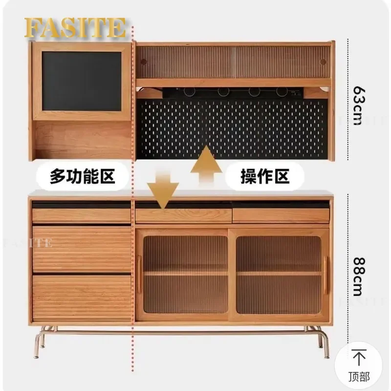 Nordic Solid Wood Cherry Color High Cabinet Japanese Style Integrated Tea Storage Locker Rock Slab Wine Cabinet for Dining
