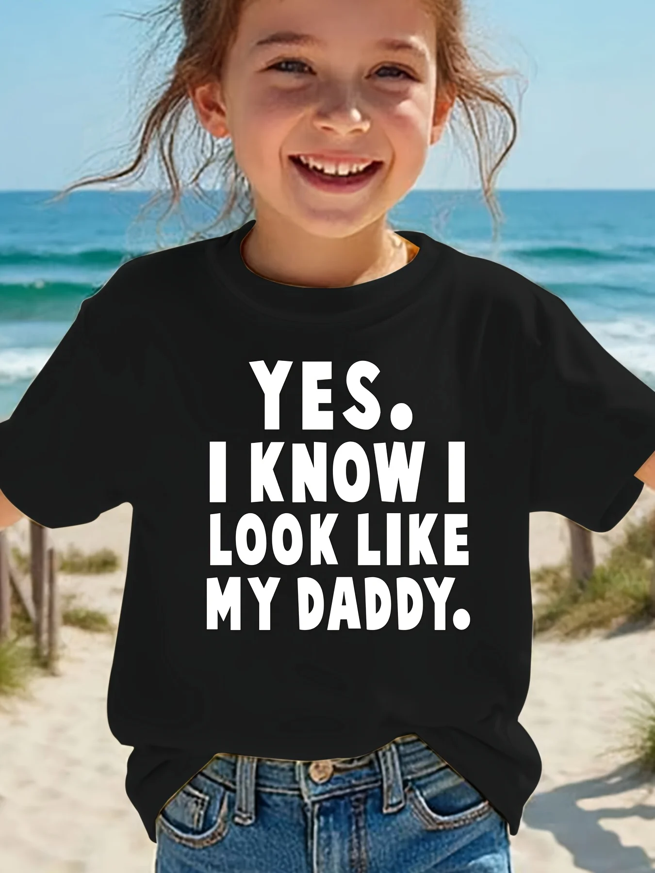 Summer Children's Fashion T-shirt YES I Know I LOOK LIKE MY DADDY Letter Printed Outdoor Casual Parent Child Top