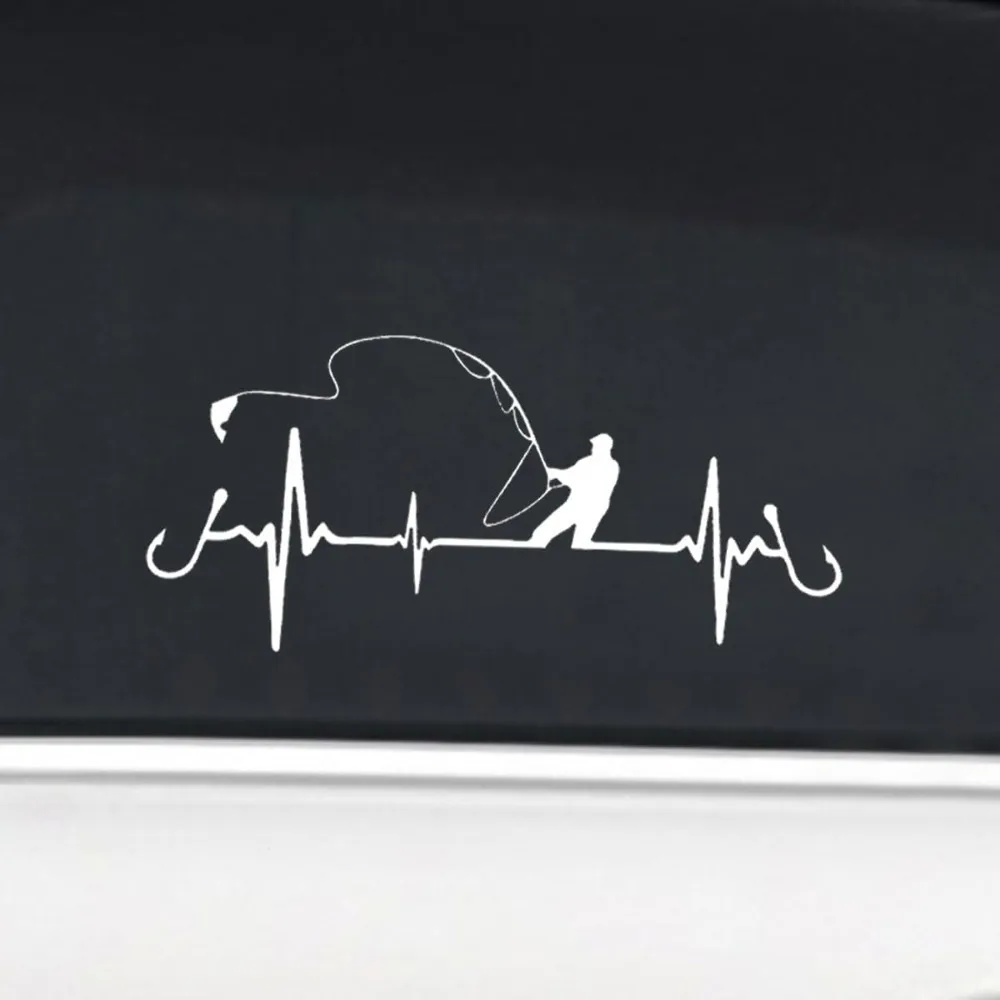 Semi-Gloss Waterproof Fishing Heartbeat Vinyl Sticker Fish EKG Line Decal For Car Window Laptop Decor