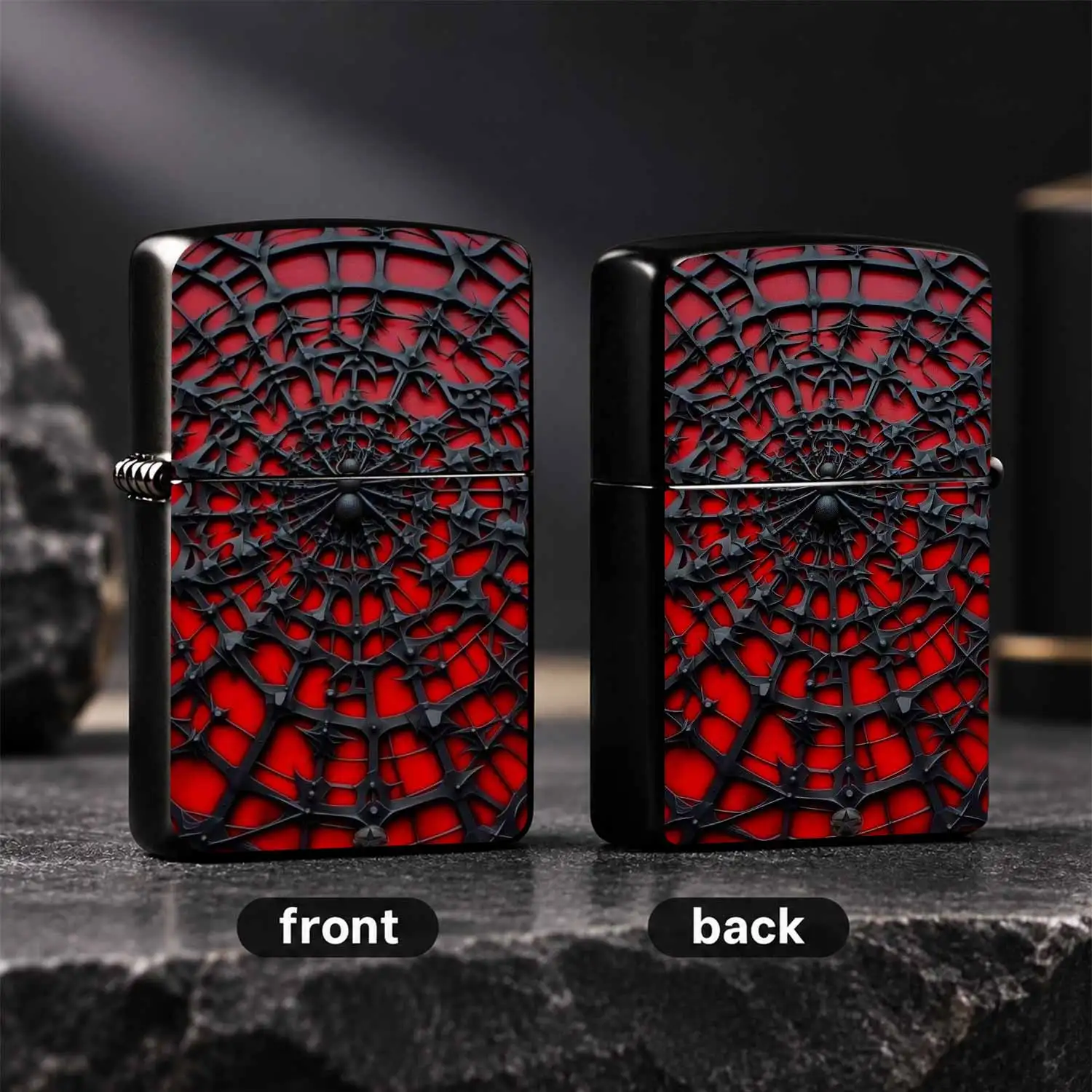 Gothic Spiked Web Decor Lighter, Black On Vibrant Red Base, Stylish Cool Portable Pocket Accessory, Suitable For Outdoor Gathering Daily Commute All Scenarios, Exquisite Unique Gift For Personal Use Or Gifting A Humorous And Interesting Lig
