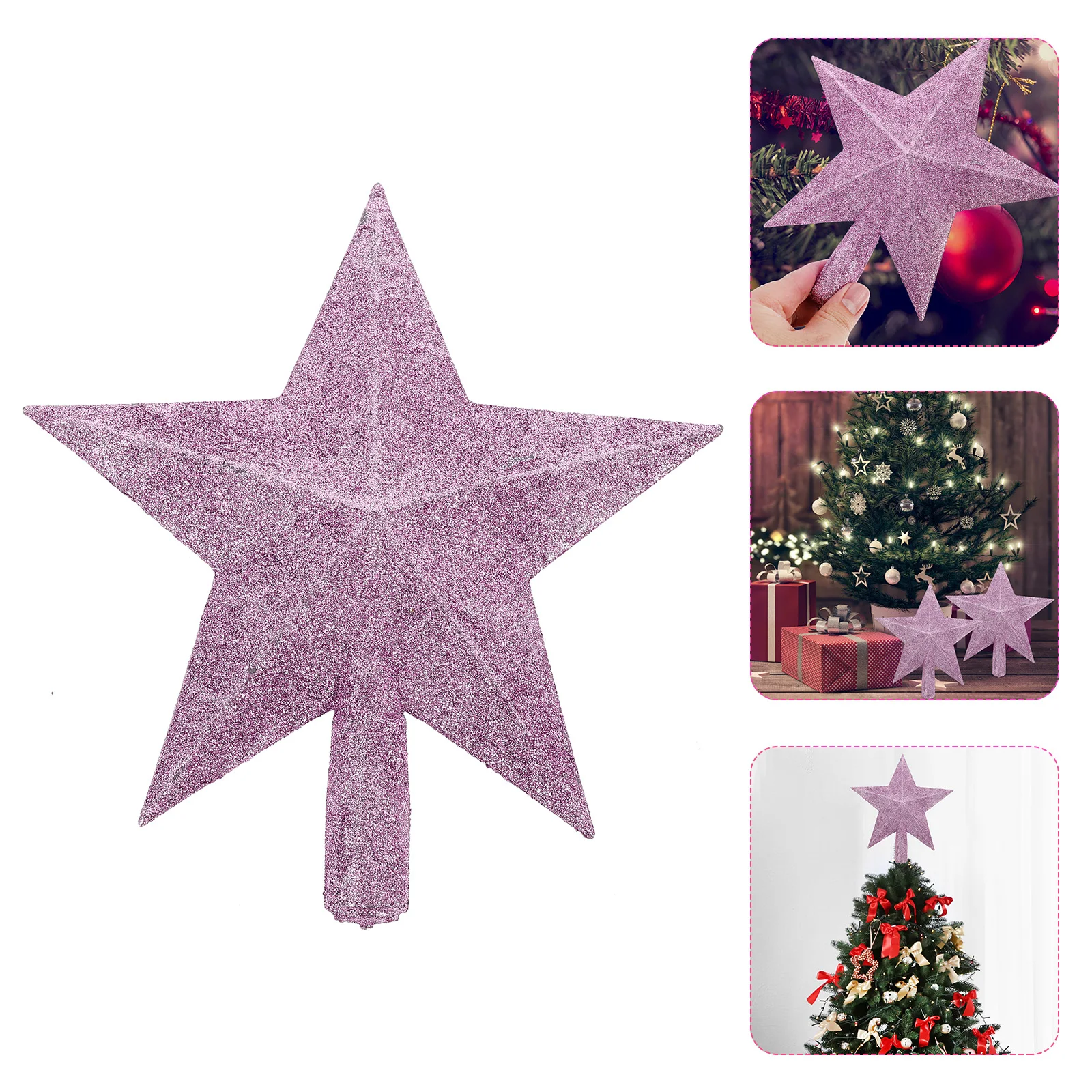 15/20cm Christmas Tree Star Decoration Sprinkled Pink Christmas Tree Top Christmas Glittering Xmas Ornaments Home Decor(Pink)