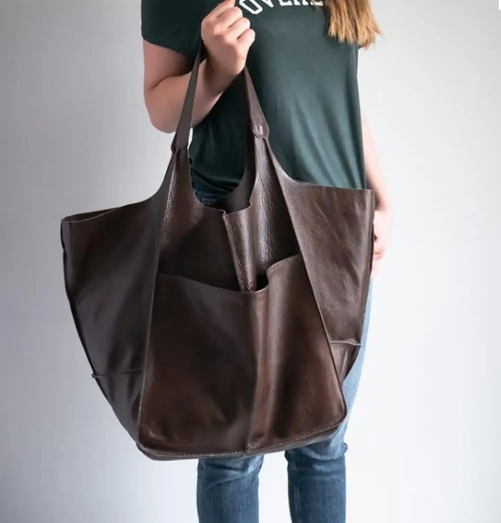 Women Vintage Minimalist Large PU Tote Bag, Large Capacity Shoulder & Handbag, Versatile Commuter Daily Bag
