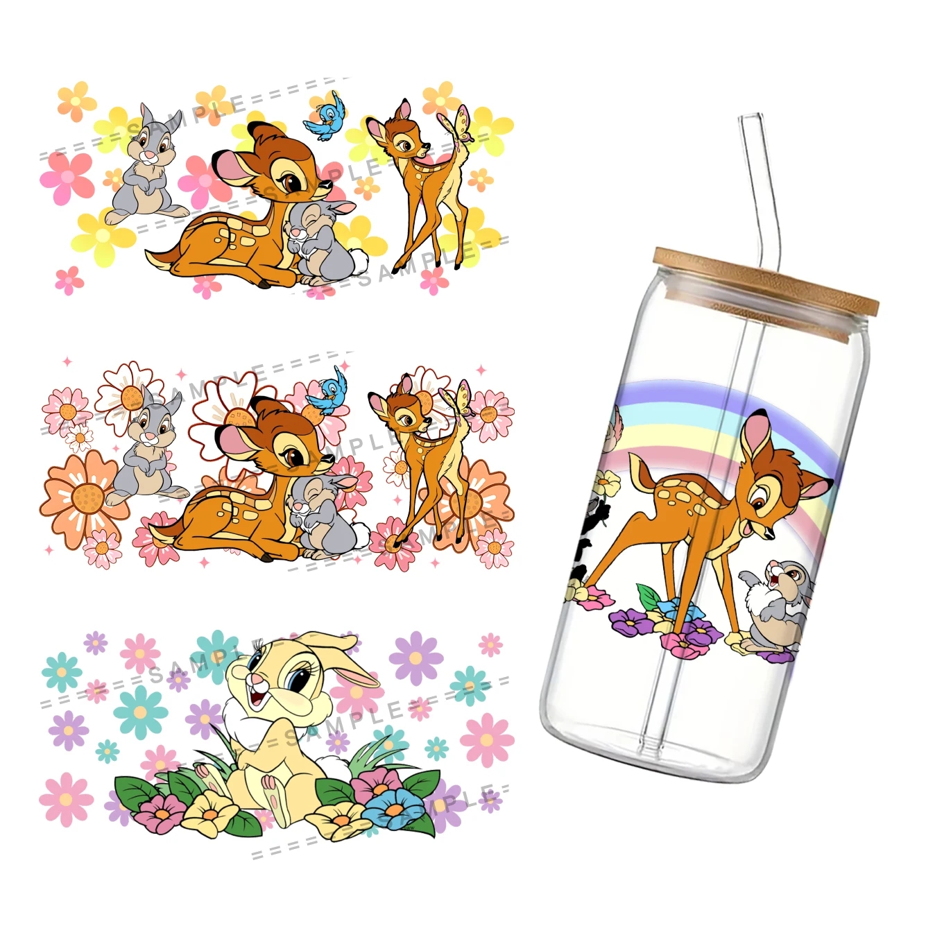 Disney Bambi UV DTF Cup Wrap for 16Oz Libbey Glass Can DIY Transfer Sticker Bambi Deer