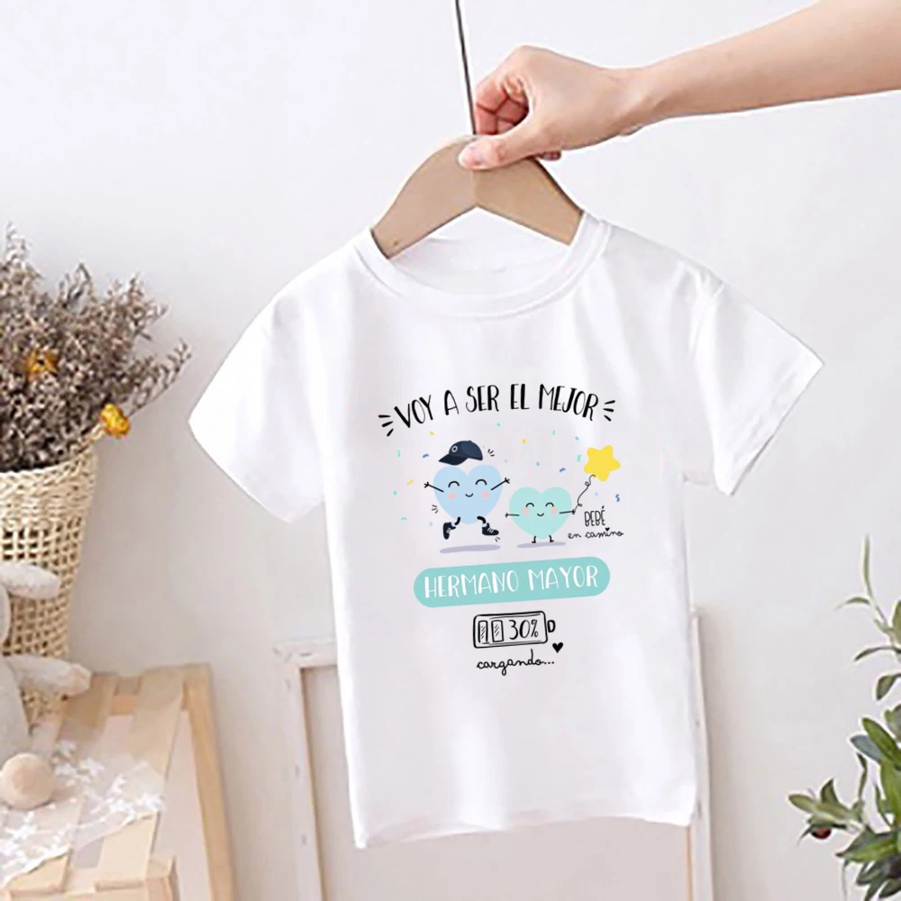 T-shirt imprimé espagnol pour enfants, t-shirt à manches courtes pour garçons, je vais devenir le meilleur frère, annonce de grossesse