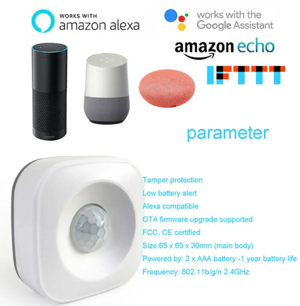 Tuya WiFi PIR Motion Sensor Wireless Infrared Detector Security Burglar Alarm Sensor APP Remote Voice Control Alexa Google Home