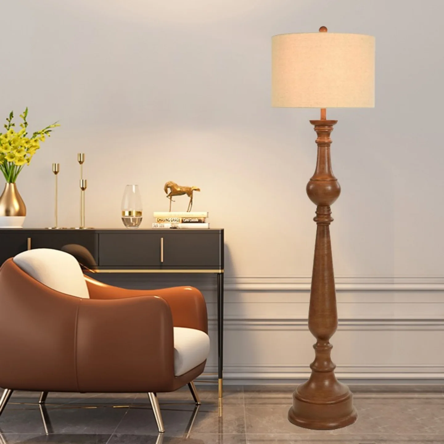 Creative American country French simple solid wood floor lamp bedroom decorative lamp