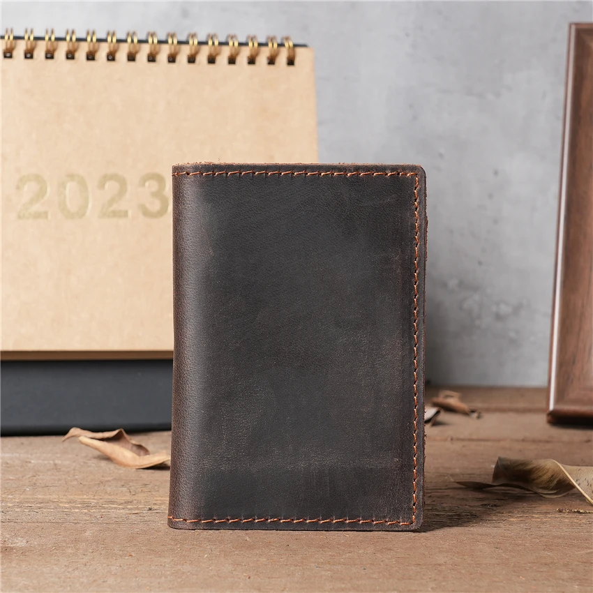 100% Genuine Leather Men Wallets Fashion Vintage Crazy horse RFID Blocking with Coin Pocket and ID Window Minimalist Wallet