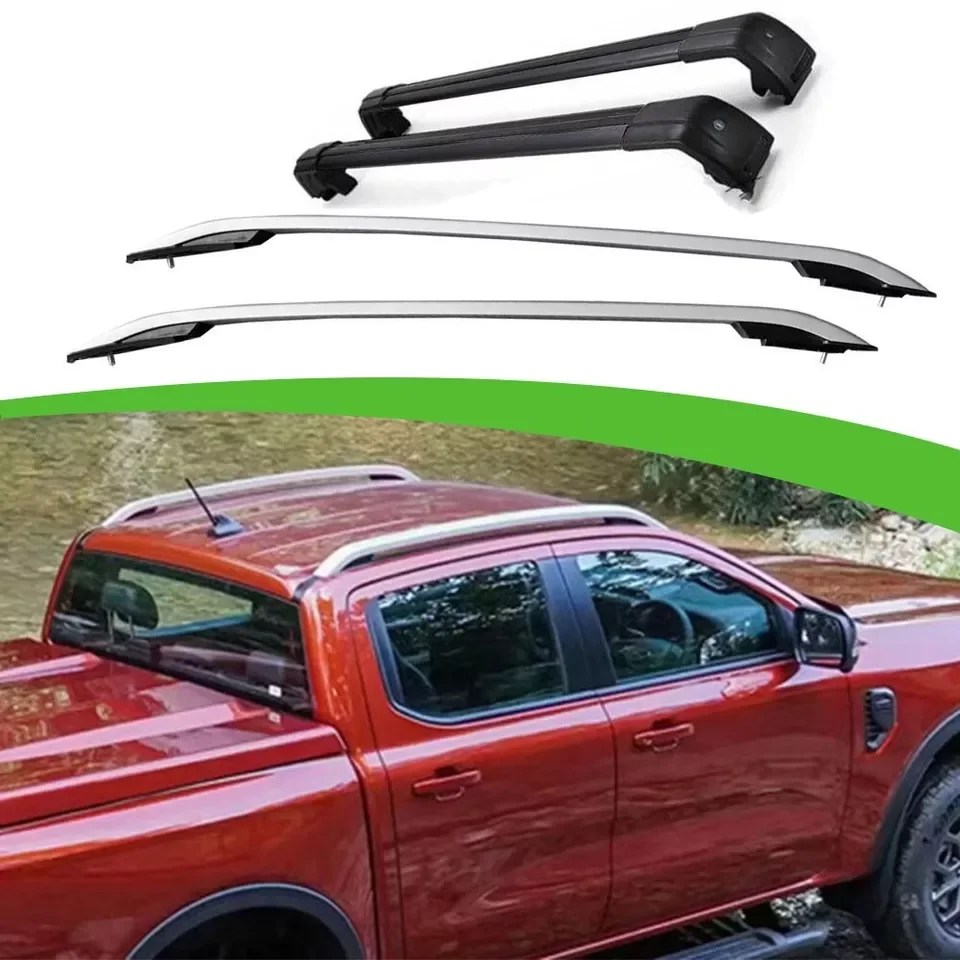 4Pcs Fit for Ford Ranger 2023 2024 Aluminium Top Side Rail Bar Roof Rail Rack Crossbars Cross Bar