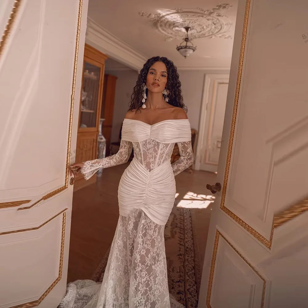 Vestidos de casamento com zíper personalizado, elegante, decote em barco, meia manga para mulheres, charmoso, apliques de renda, vestidos de noiva