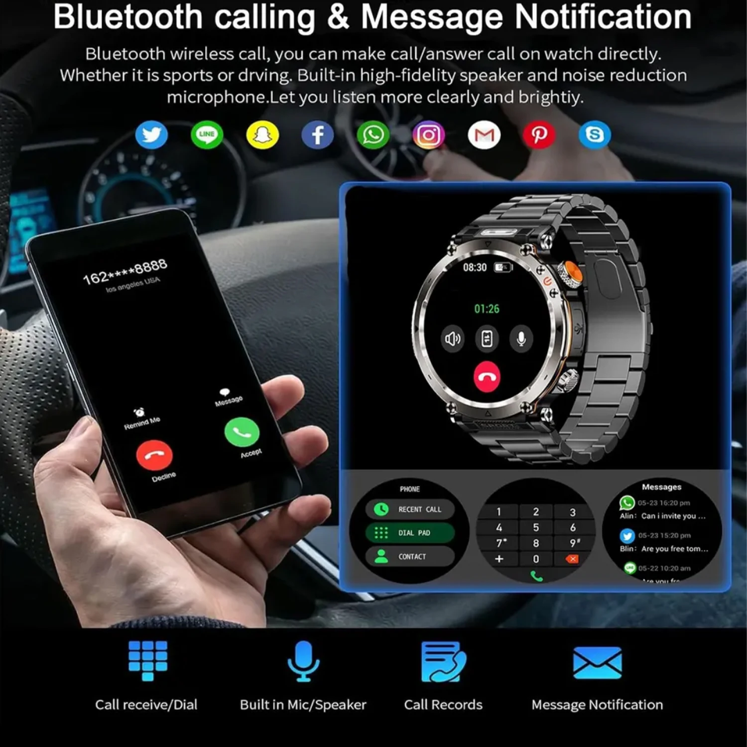 NUOVO Smartwatch HT30 600 Mah Batteria di grandi dimensioni per Huawei HD Bussola Forte torcia a LED Chiamata Bluetooth Sport Fitness Smartwatch