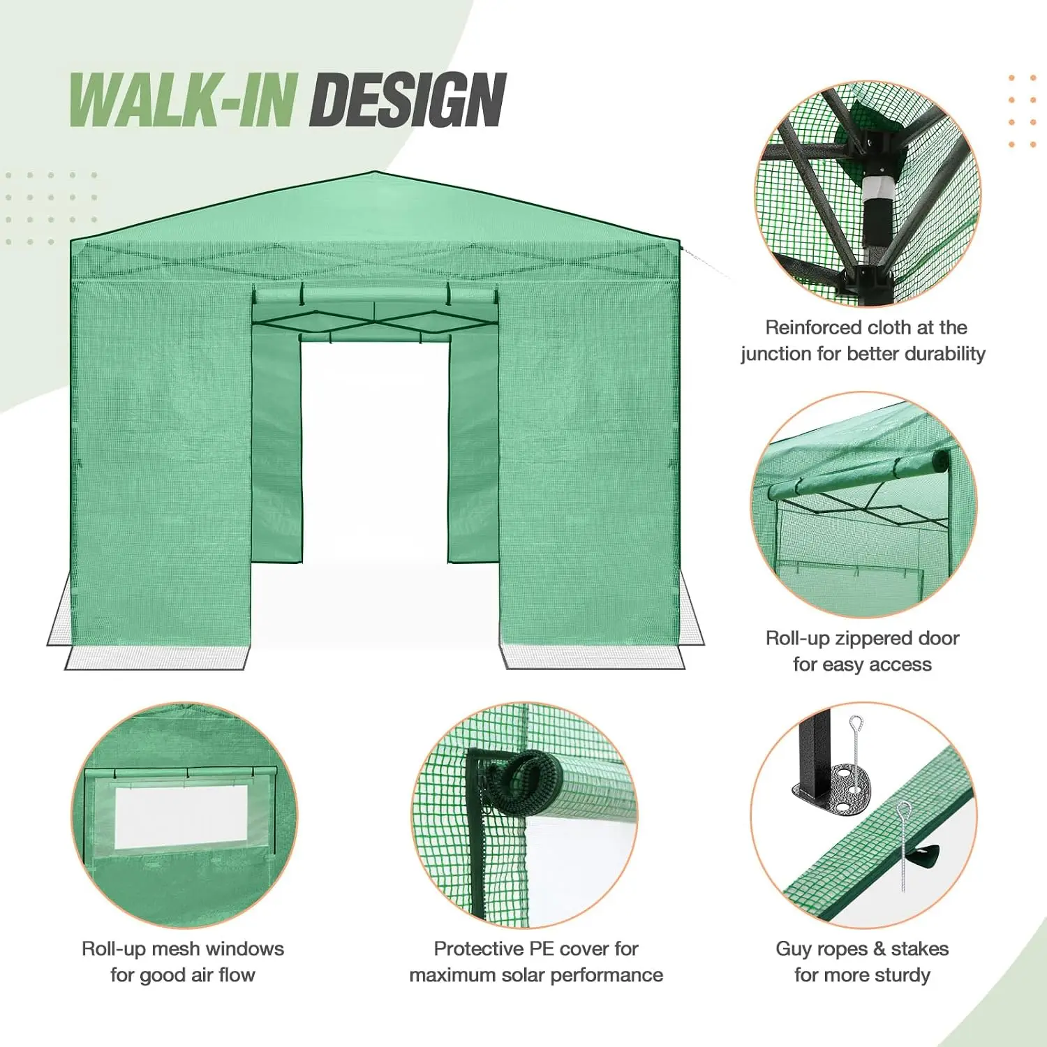 10x10 Easy Setup Pop Up Greenhouse, Clear Green Cover, Outdoor Garden Plant Growing Shelter, Customized