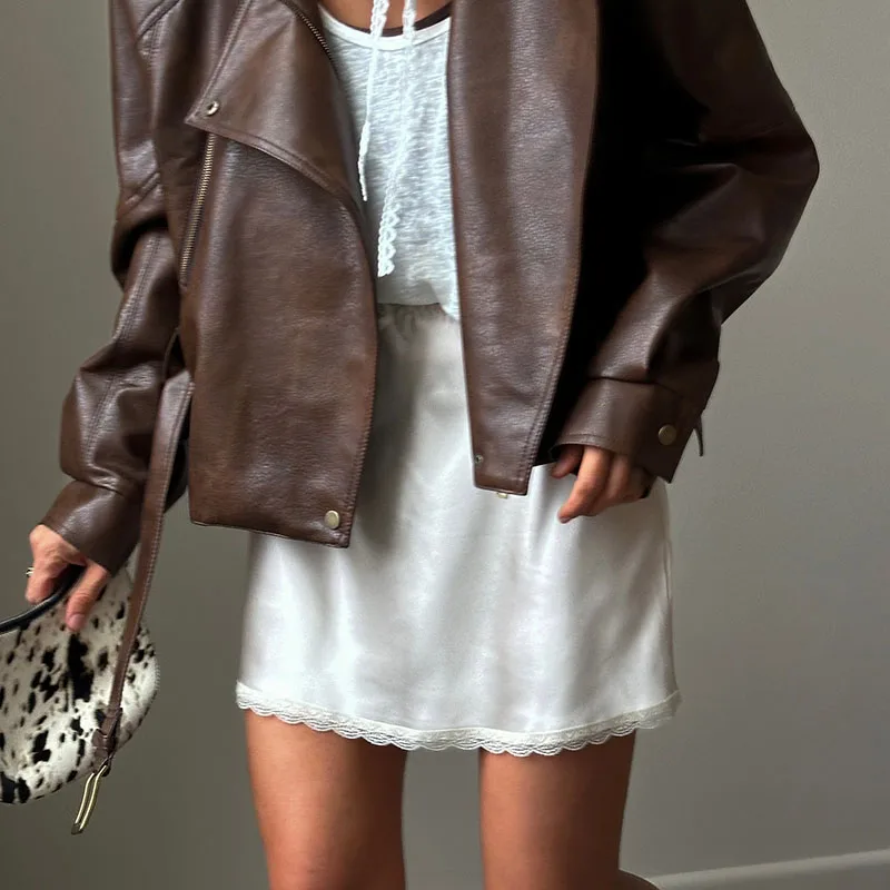 

Summer Sexy Satin White Mini Skirts for Women Chic High Waist Skirts Casual Slim Lace Skirts Female Streetwear faldas de mujer