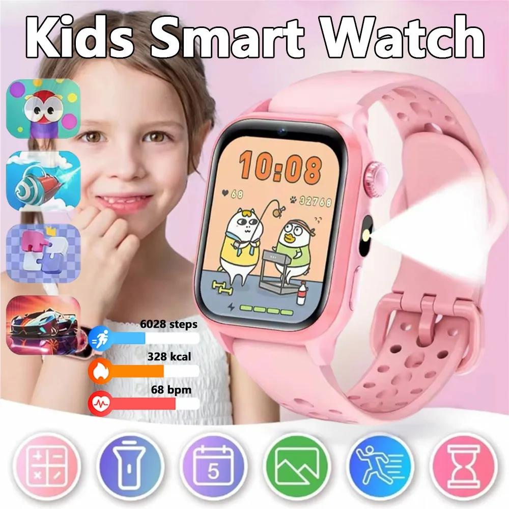 

Children's Wristwatch 18 Games Kids Smart Watch Sleep/Heart Rate Monitor LED Flashlight Smartwatch Tracker Time Display Watch