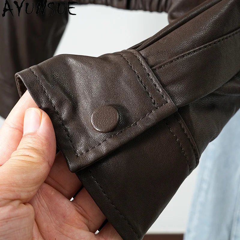 AYUNSUE Echtes Leder Jacke Frauen Echt Schaffell Frauen Mantel Frühling Herbst Kleidung 2025, Gemüse Bräunung Jaqueta De Couro