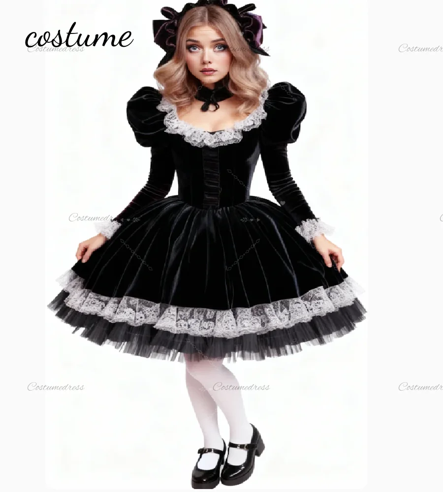 

Vintage 1940s Black Short Evening Dress Long Sleeve Velvet A Line Prom Dress Sexy Gothic Costume Cocktail Party Gowns 2026 Chic