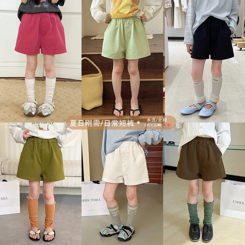 Children's casual cotton, carbon polished washed cotton, soft foundation, Korean style simple and stylish casual shorts trend