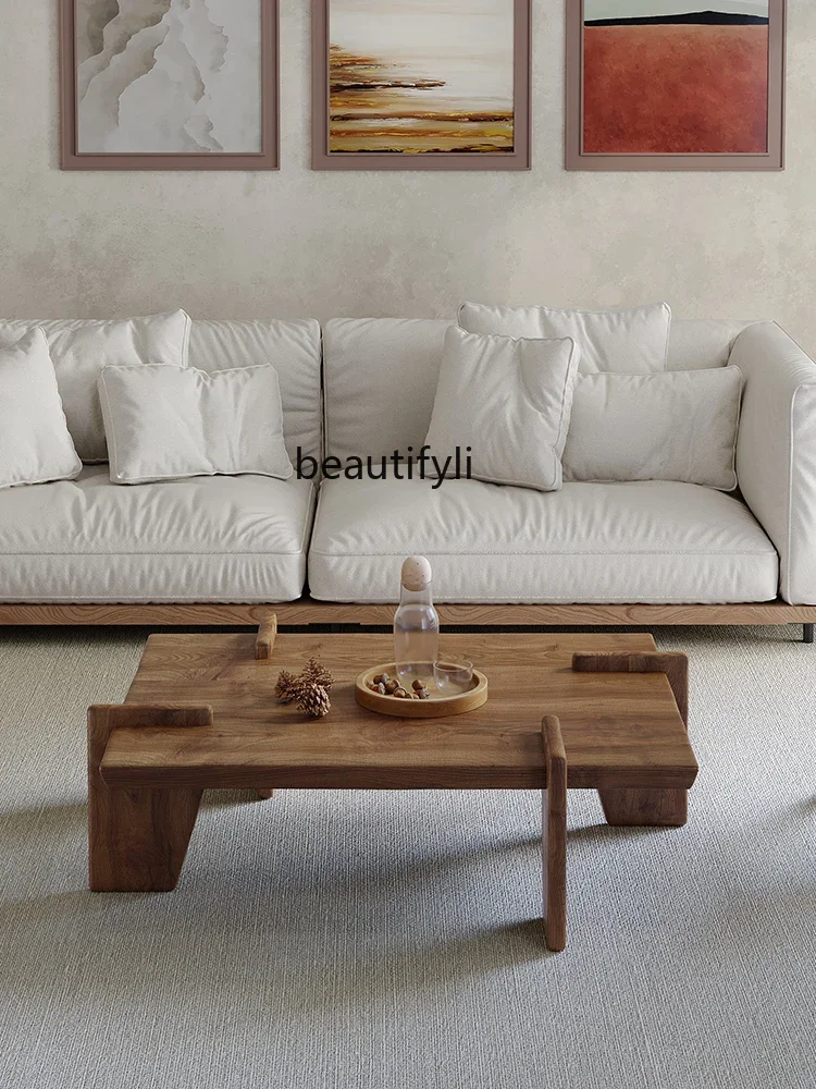 wabi-sabi wind  solid wood coffee table  simple  on the balcony   creative coffee table in the living room bay window