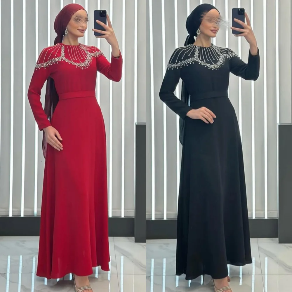 

Customized Jersey Sequined O-Neck A-line Midi Dresses Bespoke Occasion Evening Gown Classic Elegant Sizes Available