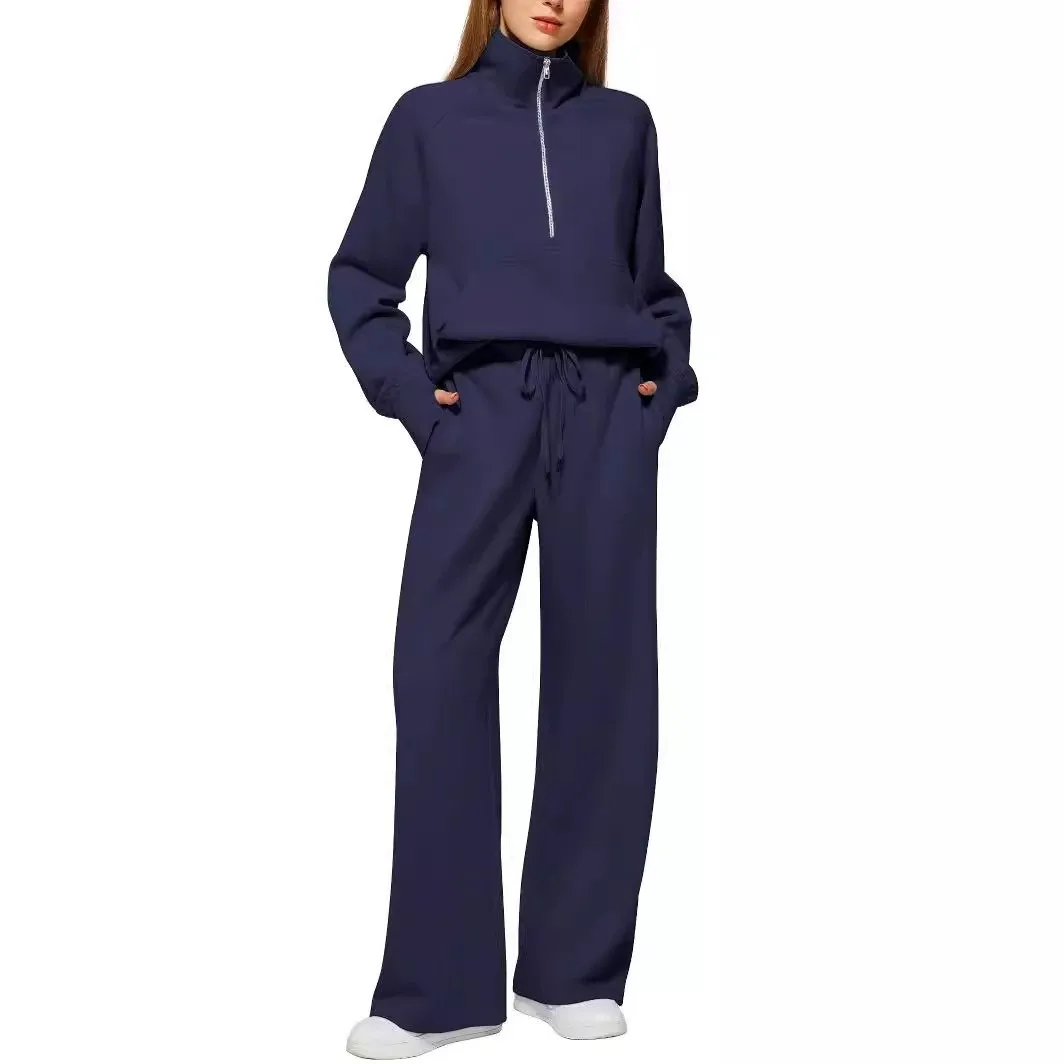 Casual Pocket Set with Full Length Streetwear European and American Style Long Skirt Wrinkle Finish Long Sleeve Autumn for Women