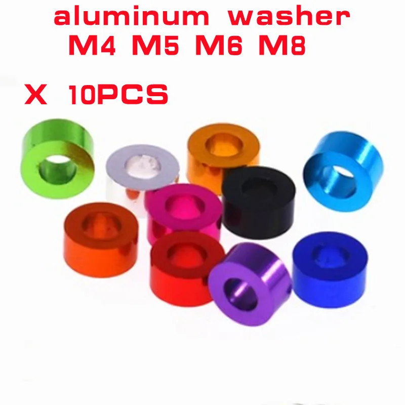 10pcs/lot M4 M5 M6 M8 colourful Anodized aluminum washer gasket bushing thickness 2mm to 12mm