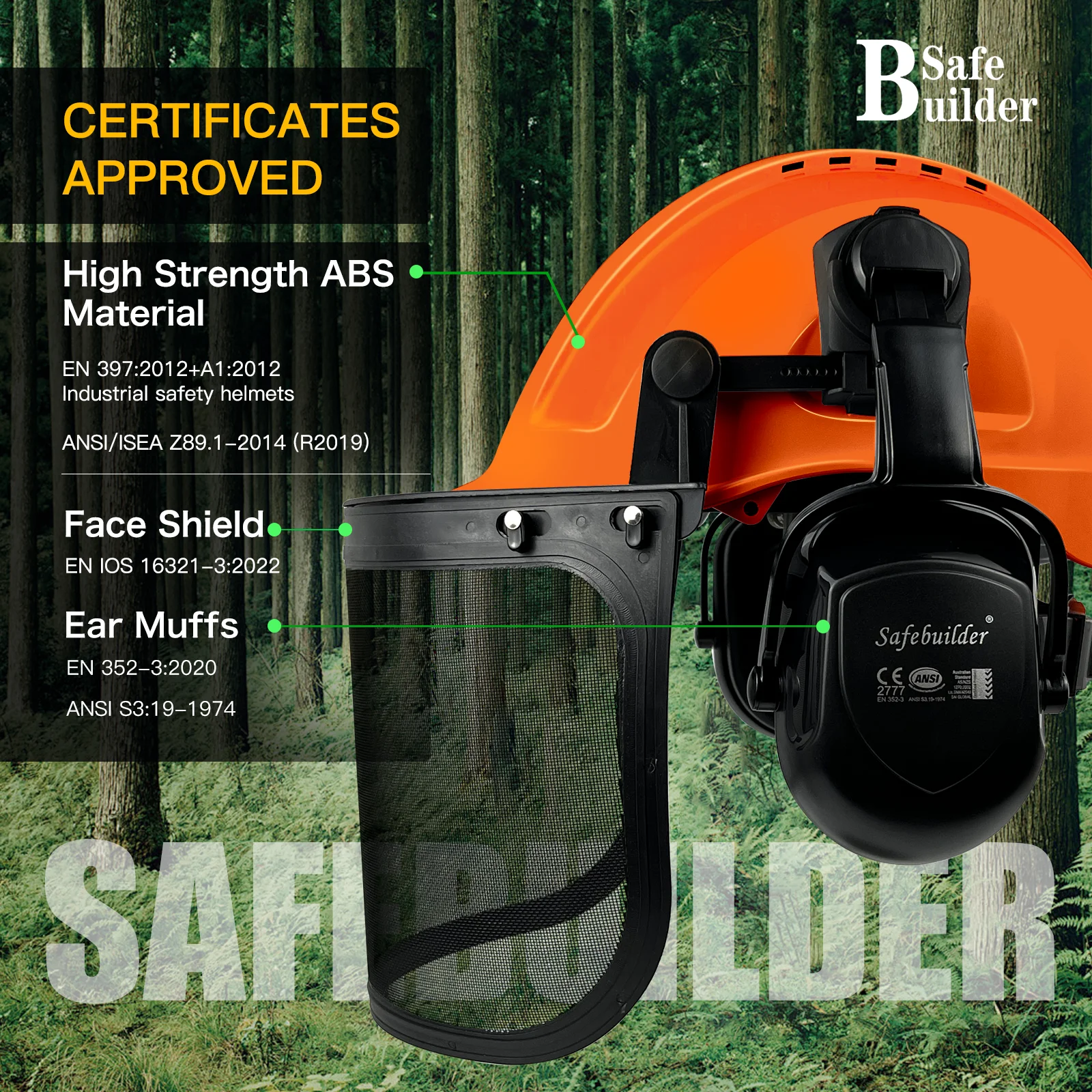 3 in 1 Industrial Forestry Safety Helmet Earmuffs Chainsaw Arborist Logging Hard Hat Goggles CE Construction Working Hard Cap