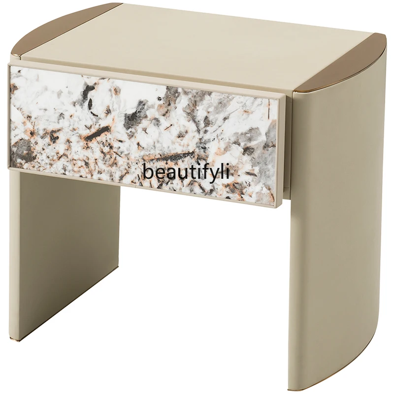 

Italian Light Luxury Pandora Stone Plate Bedside Table Modern Minimalist Bedroom High-Grade Minimalist Designer Model