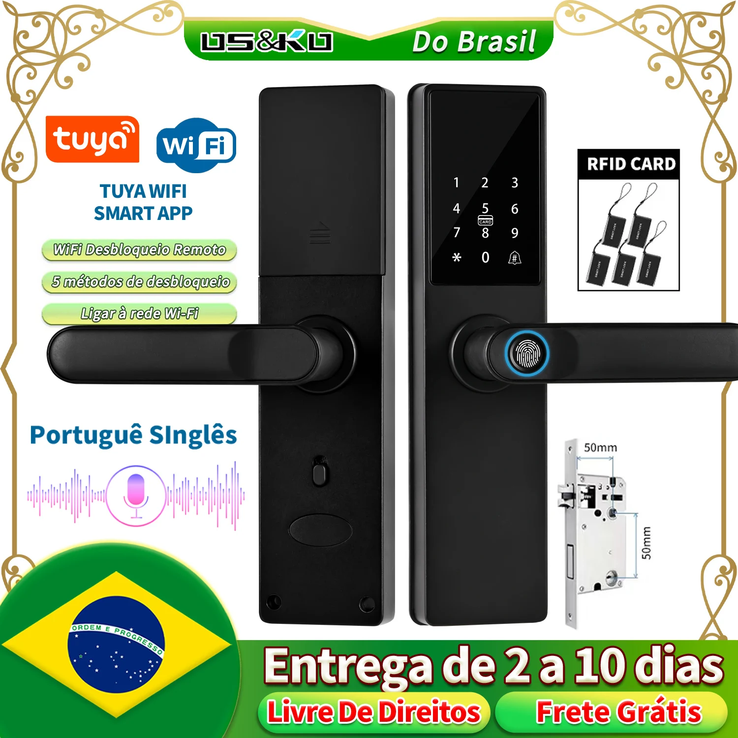 Do Brasil Tuya Wifi Electronic Door Lock Work with Digital Smart Lock App Remote Unlocking Digital Door Lock 2024 New