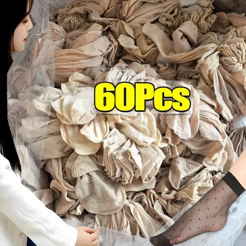 Imagen 2 del producto Calcetín de tubo medio de nailon ultrafino para mujer, calcetines de seda con puntos de piel negra, medias cortas de verano para mujer, calcetines tobilleros elásticos antideslizantes transpirables