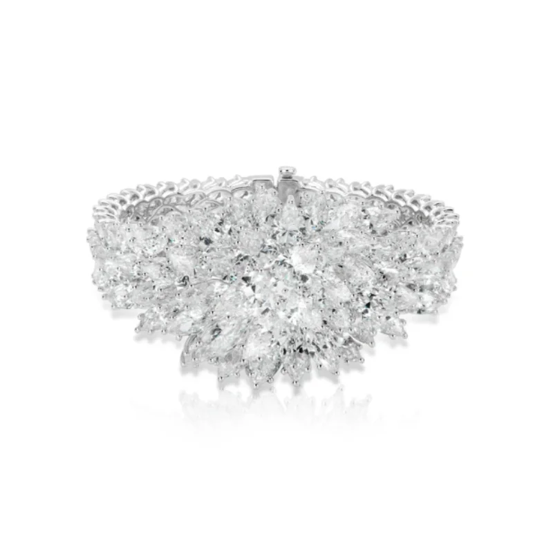 

BELLUX Luxury Bracelet 925 Silver Gold Plated Pear Cut Sparkling Zircon Floral Design Bridal Wedding Party Jewelry for Women