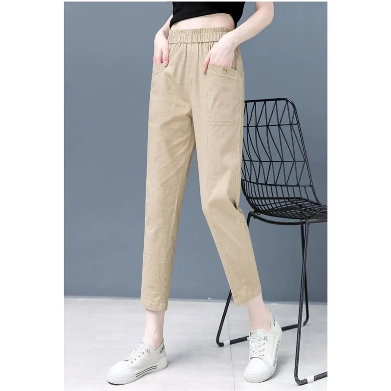 

New Spodnie Summer High Waist Cotton Linen Pencil Pants Women Casual 4XL Ankle-length Sweatpants Korean Baggy Harem Pantalones