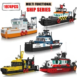 2024 City Creative Fire Boat Norwegian Lifeboat Speedboat Building Blocks MOC Fishing Boat Model DIY Bricks Childrens Toys Gifts