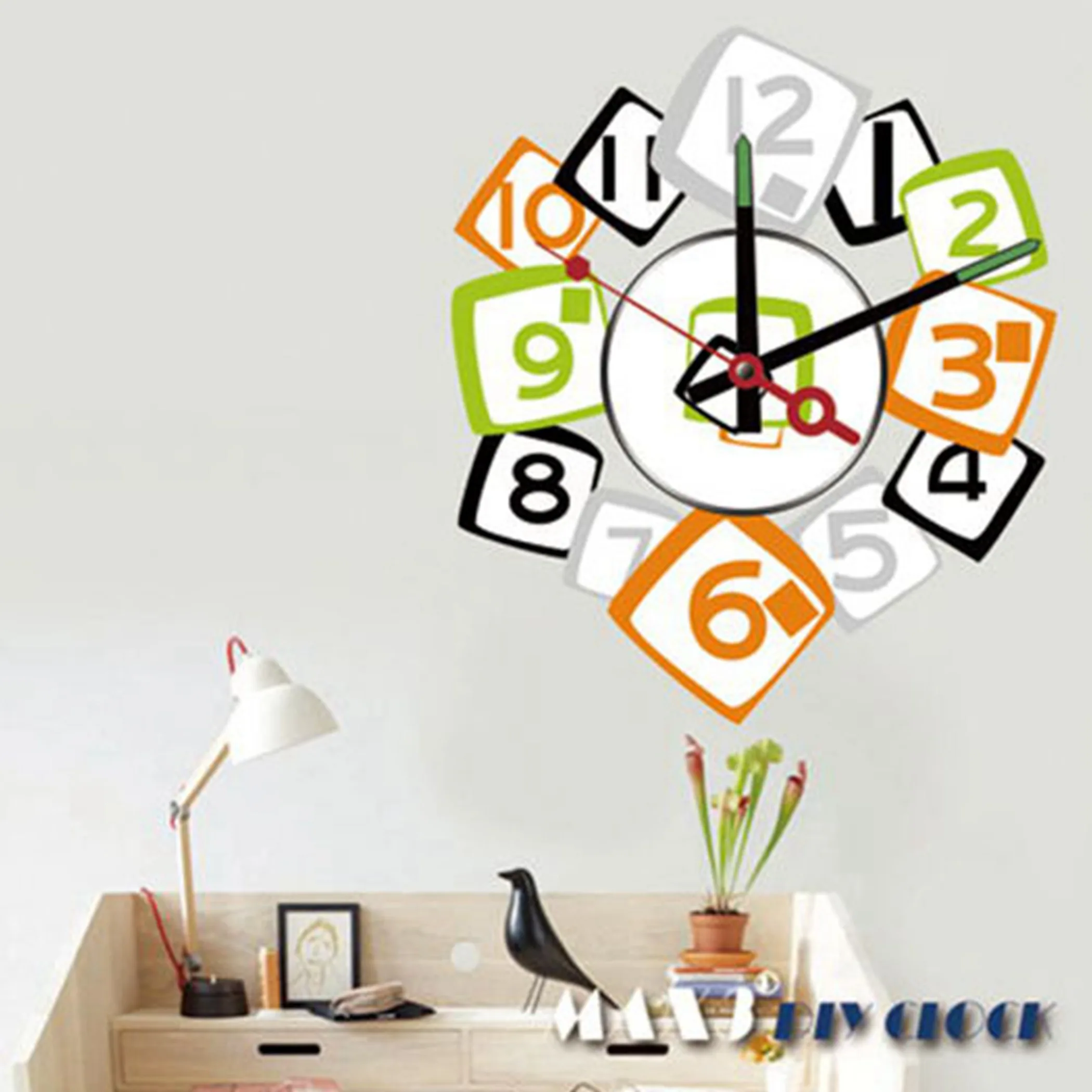 

1x Large Frameless DIY Wall Stickers Clock Creative Fashion Squared Digits Room Decor Removable Mural Art 10A232