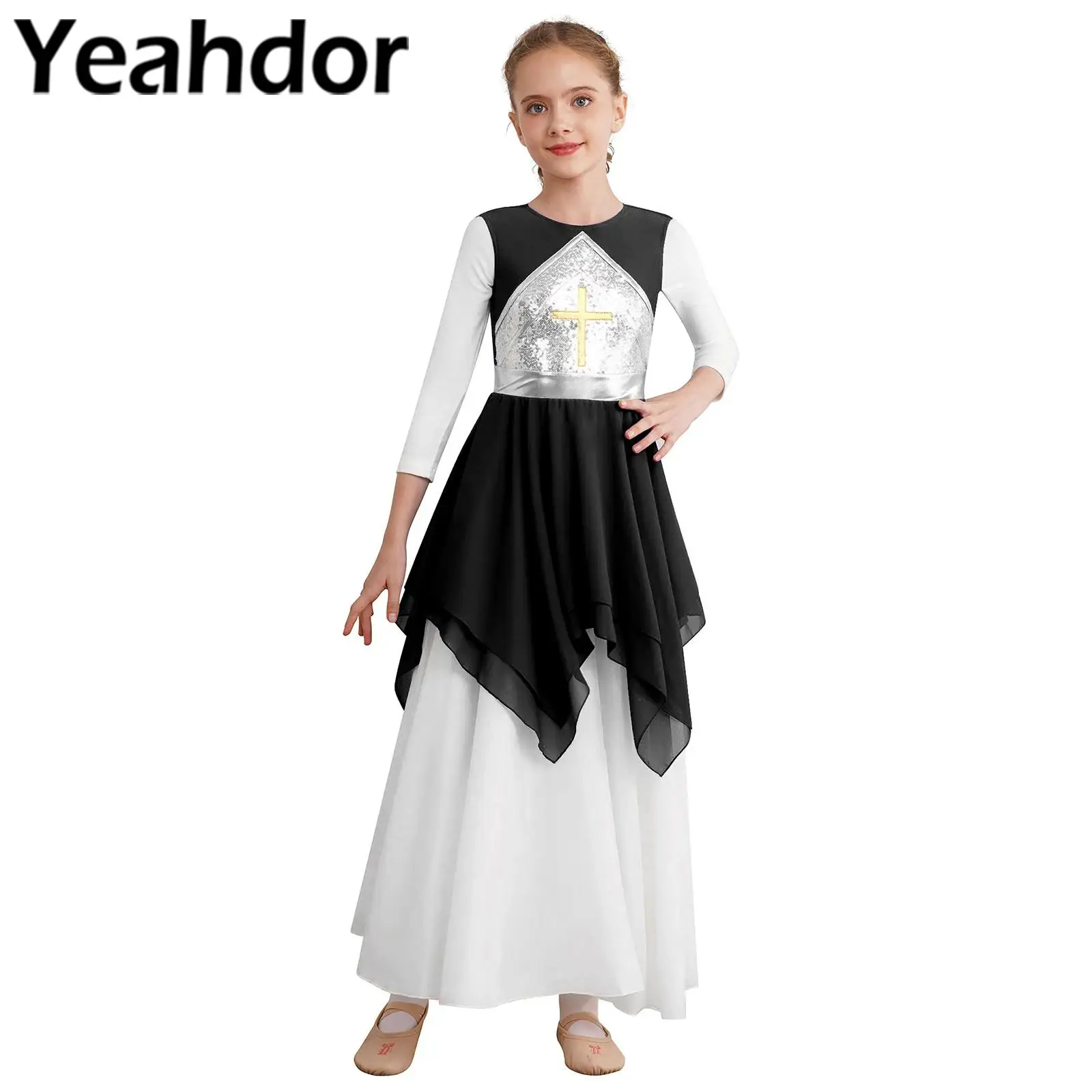 

Kids Girls Praise Dance Dress Worship Dance Costume Sleeveless Lyrical Liturgical Dancewear Irregular Hem Performance Dresses