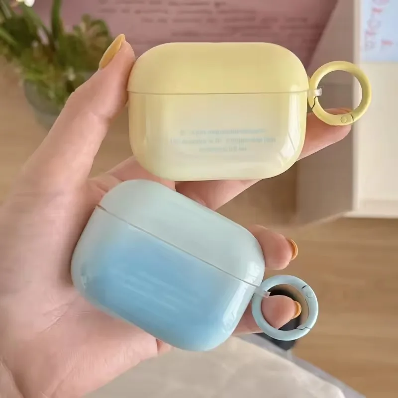 

Gradient Yellow Blue Earphone Case For AirPods 4 1 2 3 Cover For AirPods Pro2 Bluetooth Earphone Charging Box Cover with Hook