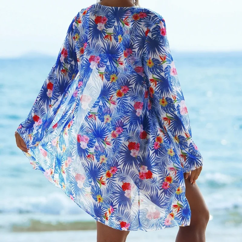 Chic Bathing Suit Woman Bikini Set Elegant Print High Waist Bikini Mesh Cover-Up 2025 New Sexy Casual Swimwear 3 Piece Beachwear