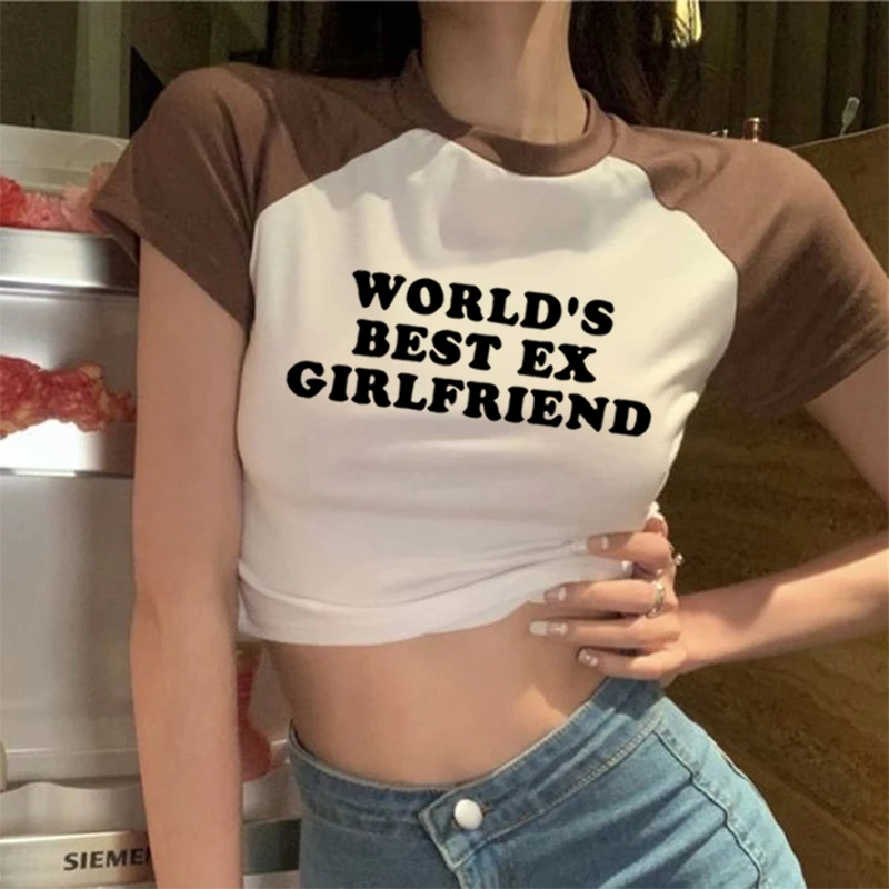 World\'s Best Ex Girlfriend T Shirt Funny Fashion Slogan Print Crop Tops Letter Y2K Baby Tee Hot Girl Shirts Women\'s Short Tshirt