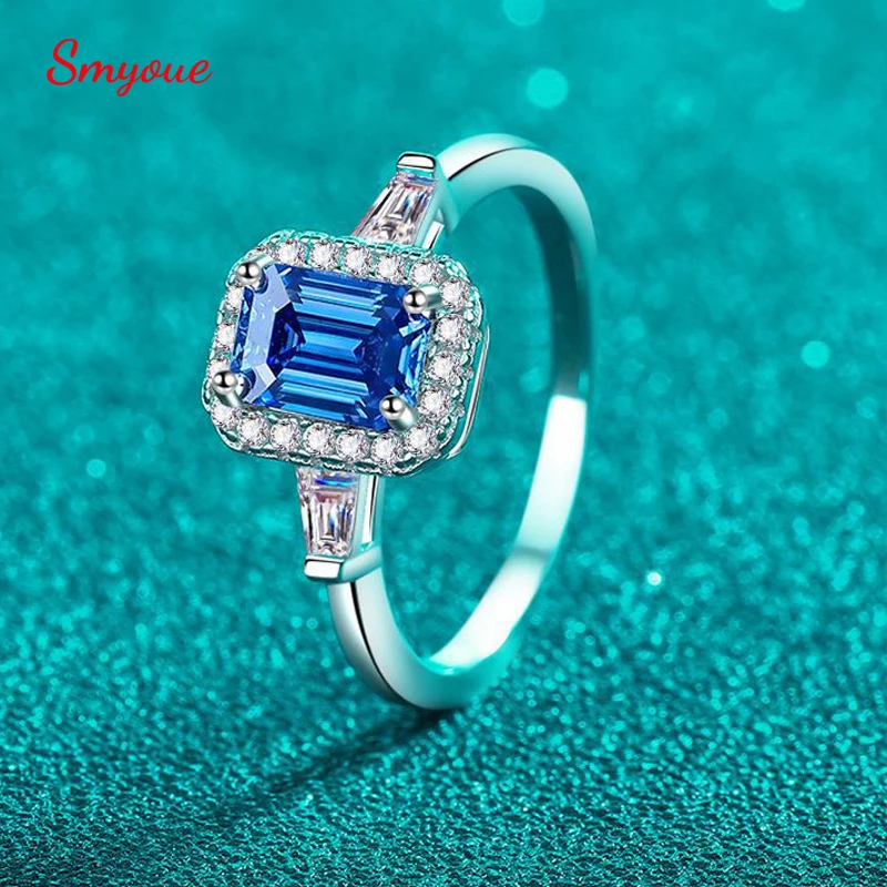 smyoue aneis moissanite corte esmeralda para mulheres joias de prata esterlina s925 pedra azul e branca noiva de noivado atacado 57 mm 01