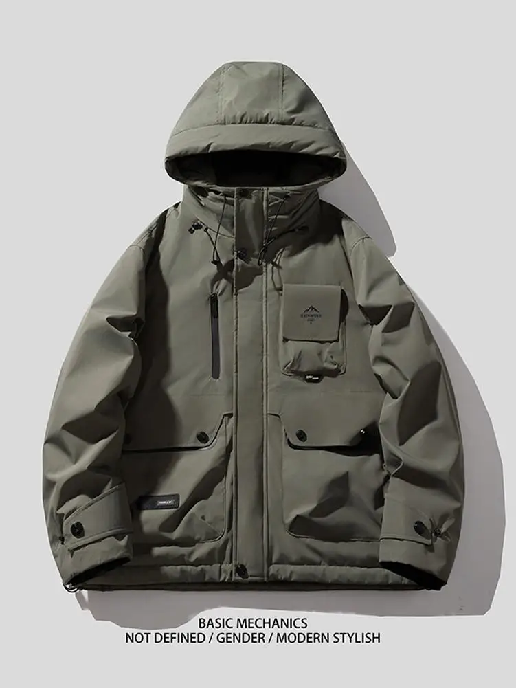 

Thiened White Du down Puffer Jaet for Men Outdoor Windproof Waterproof Hooded Coat Youth ulari Warmth Regular Fit