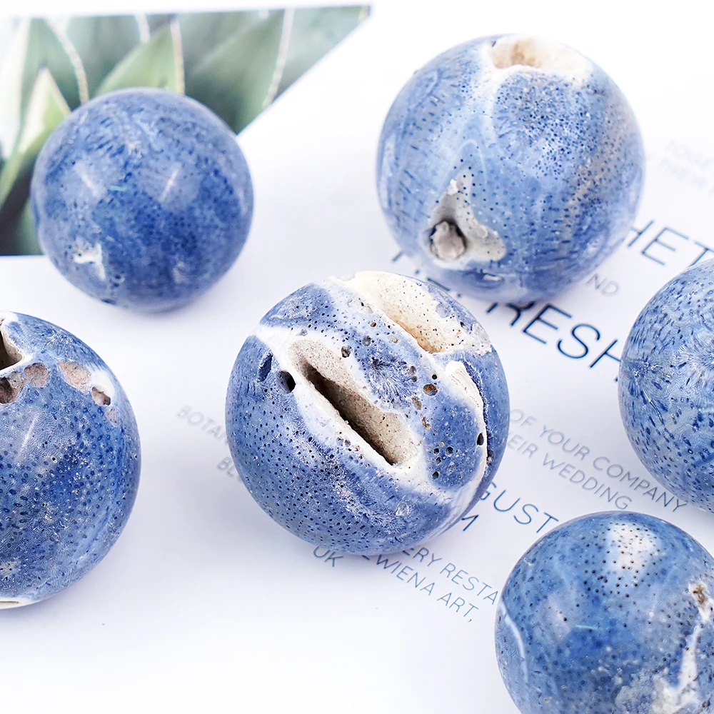 Quality natural rock gemstone crystal ball Blue coral crystal ball for feng shui decoration
