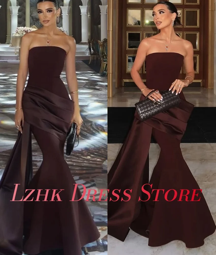 Vestido de noche de sirena de Jersey con temperamento personalizado, sin mangas, sin tirantes, hasta el suelo, de alta calidad