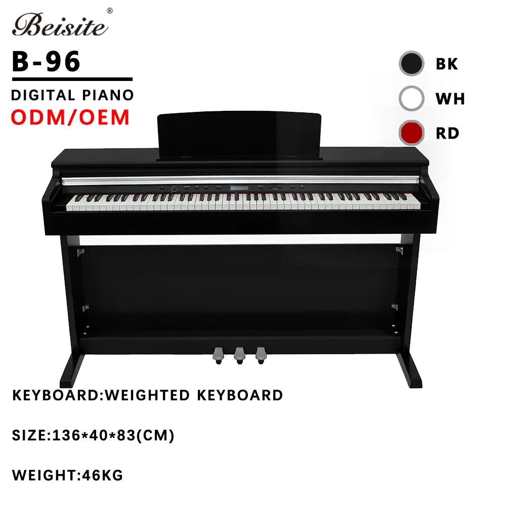 

Beisite B-96 ODM/OEM High Quality Weighted Hammer Action Keys 8-Second Natural Decay 88 Key Digital Upright Piano Studio Piano