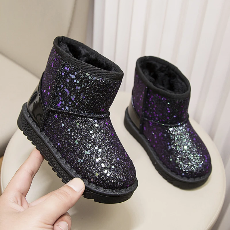 Children Shoes Luxury Designer Girls Boy Fashion Anti-slip Snow Boots Brand Baby Thick Plush Ankel High Warm Winter Boots