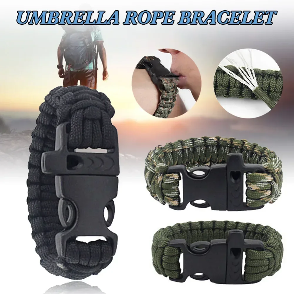 Adjustable Size Outdoor Survival Bracelet Men Women Multi-function Camping Rescue Emergency Rope Bangles Compass Whistle Knife